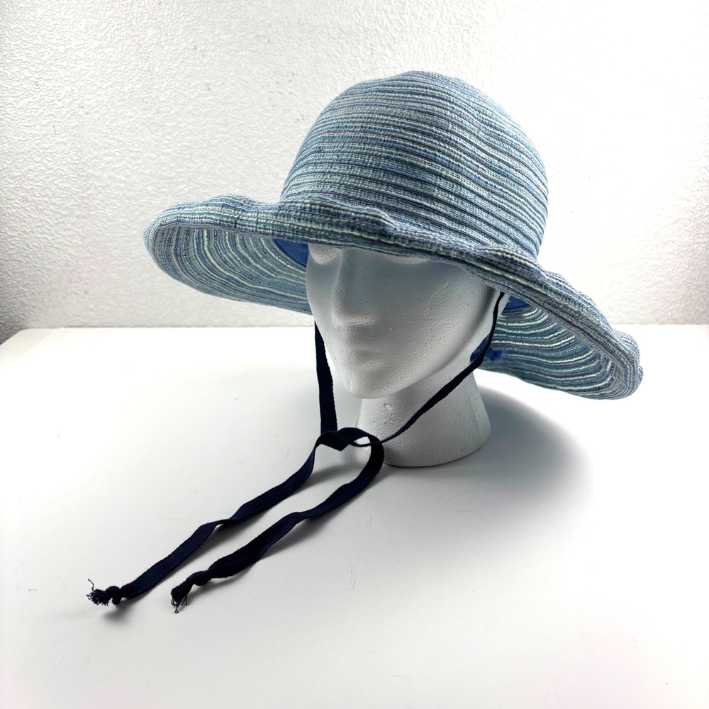 Wallaroo Sydney Sun Hat Womens Blue White Wide Brim Packable Stripe